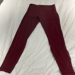 never worn burgundy LULULEMON leggings with mesh on side of legs